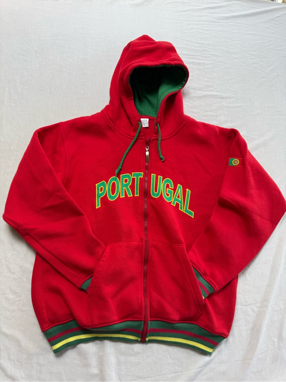 Portugal Red Zip-Up Hoodie with Green Lining